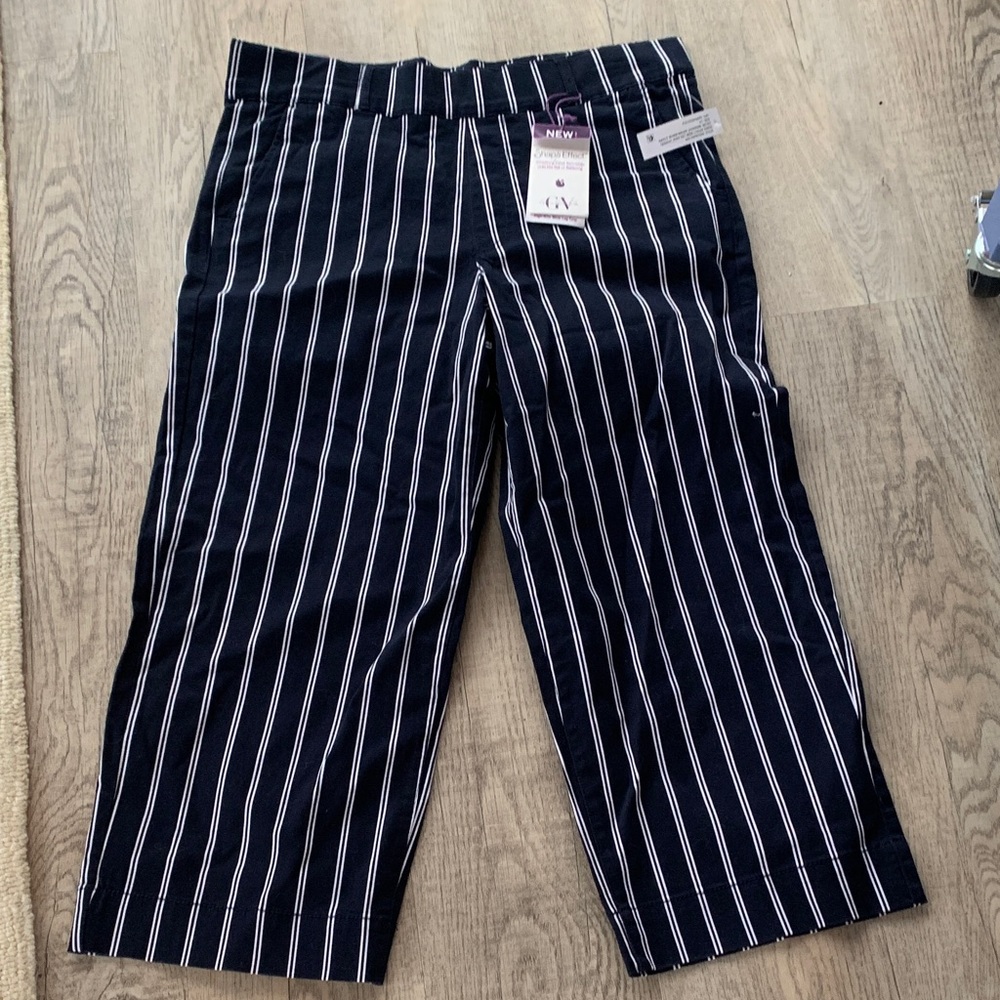 Gloria Vanderbilt Navy and White Striped Wide Leg cropped shape effect